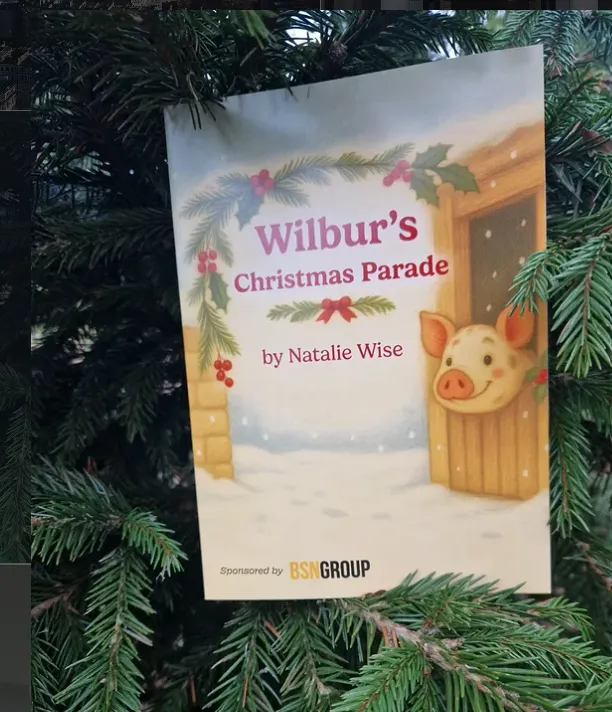 image of Natalie Wise's book, from Meadow Care Farm, 'Wilbur's Christmas Paradise'